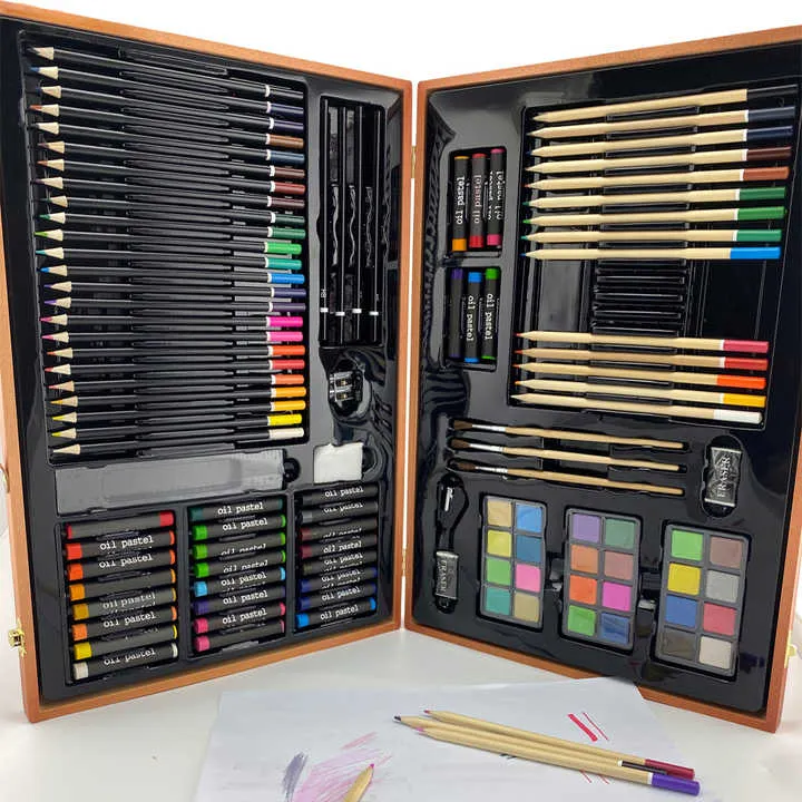 الفن توريد 88 قطعة ديلوكس الفنان ستوديو خشب مبتكر مجموعة صناديق اللوحة و مجموعة رسم Art Supply 88 Piece Deluxe Artist Studio Creative Wood Box Set Painting and Sketching Set