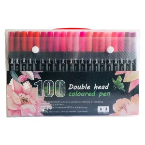 100-Color Dual-Head Brush & Fine Tip Marker Set | Vibrant Colors for Art & Craft Projects
