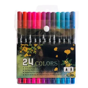 24-Color Dual-Head Brush & Fine Tip Marker Set | Vibrant Colors for Art & Craft Projects
