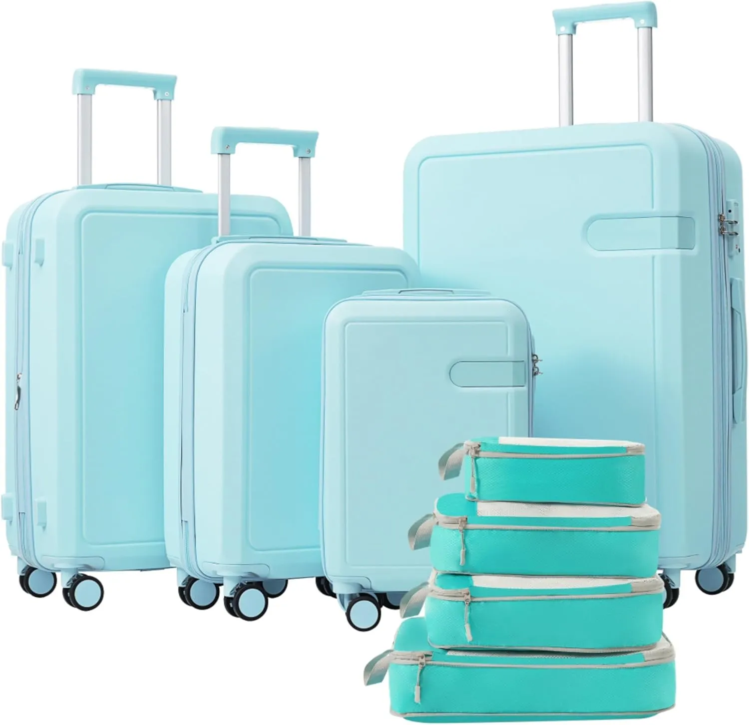 4 Piece Luggage Set with Compression Packing Cubes Expandable Spinner Suitcases Lightweight with TSA Lock for Travel Vacation Business Trips 360 Degree Swivel Wheels (Light Blue   ABS)