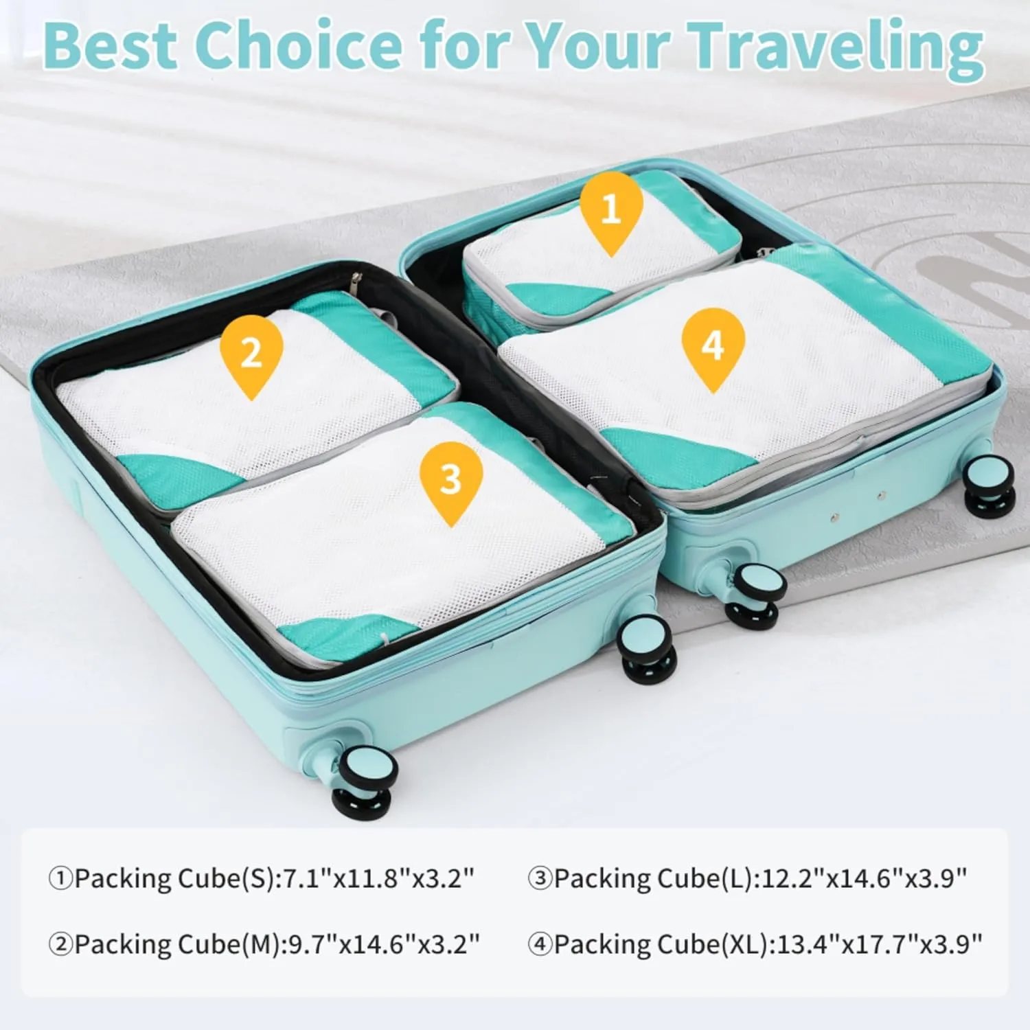 4 Piece Luggage Set with Compression Packing Cubes Expandable Spinner Suitcases Lightweight with TSA Lock for Travel Vacation Business Trips 360 Degree Swivel Wheels (Light Blue   ABS)