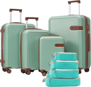 4 Piece Luggage Set with Compression Packing Cubes, Spinner Wheels, & TSA Lock - Green