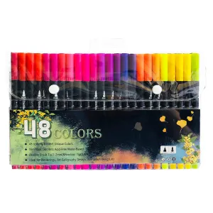 48-Color Dual-Head Brush & Fine Tip Marker Set | Vibrant Colors for Art & Craft Projects