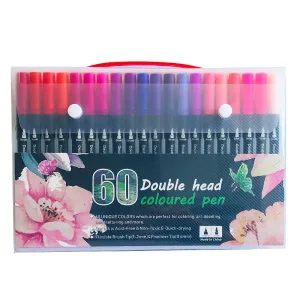 60-Color Dual-Head Brush & Fine Tip Marker Set | Vibrant Colors for Art & Craft Projects