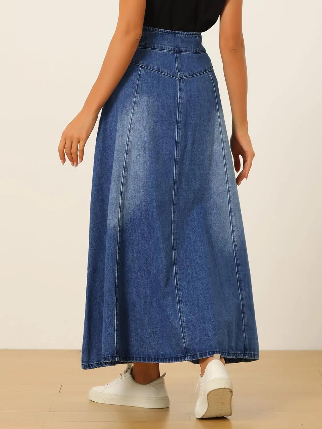 Allegra K Casual Denim Skirt for Women's High Waisted A-Line Flared Maxi Skirts