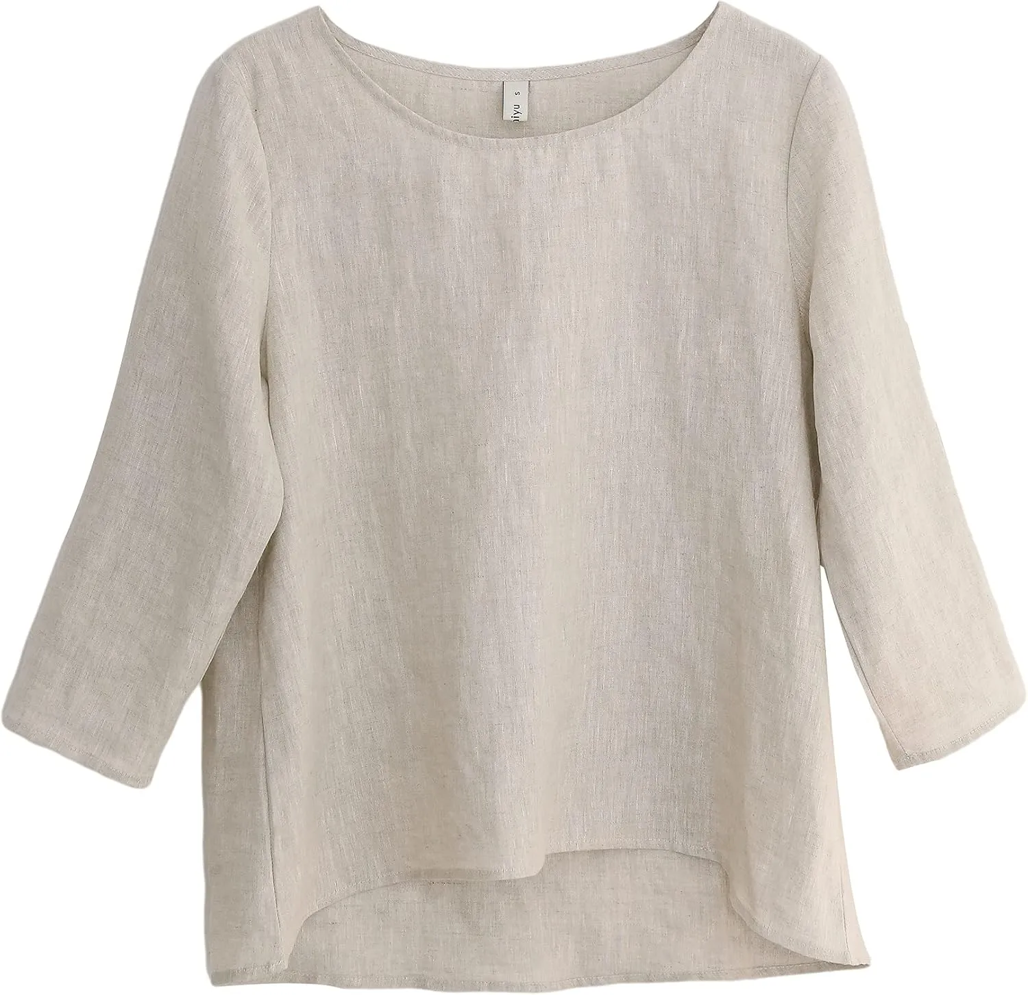 Amazhiyu Women's Linen 3/4 Sleeve Blouse Crew Neck Summer Casual Tops Loose Fit