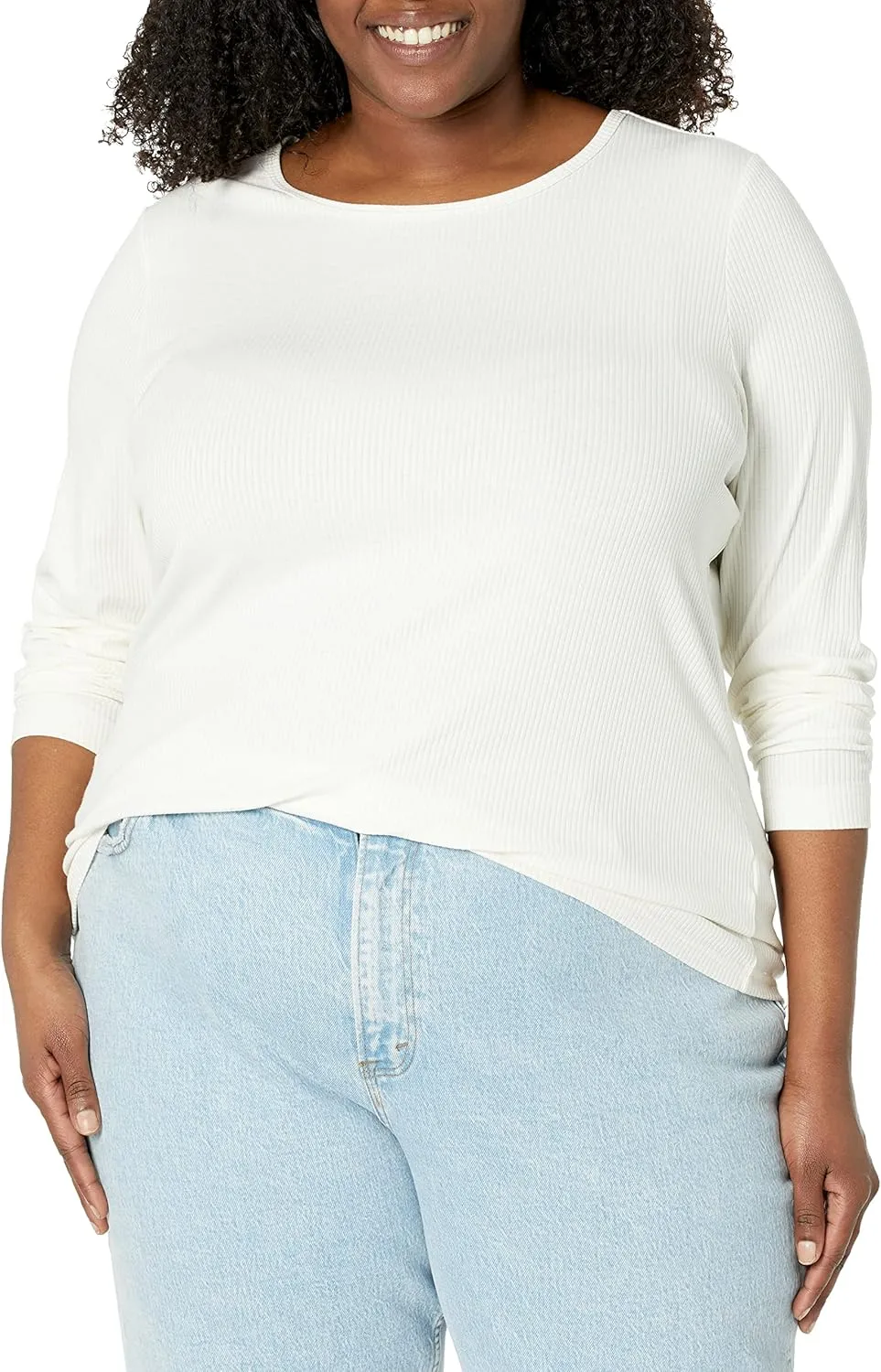Amazon Essentials Women's Slim-Fit Long Sleeve Rib Knit Crew Neck Top (Available in Plus Size), Pack of 2