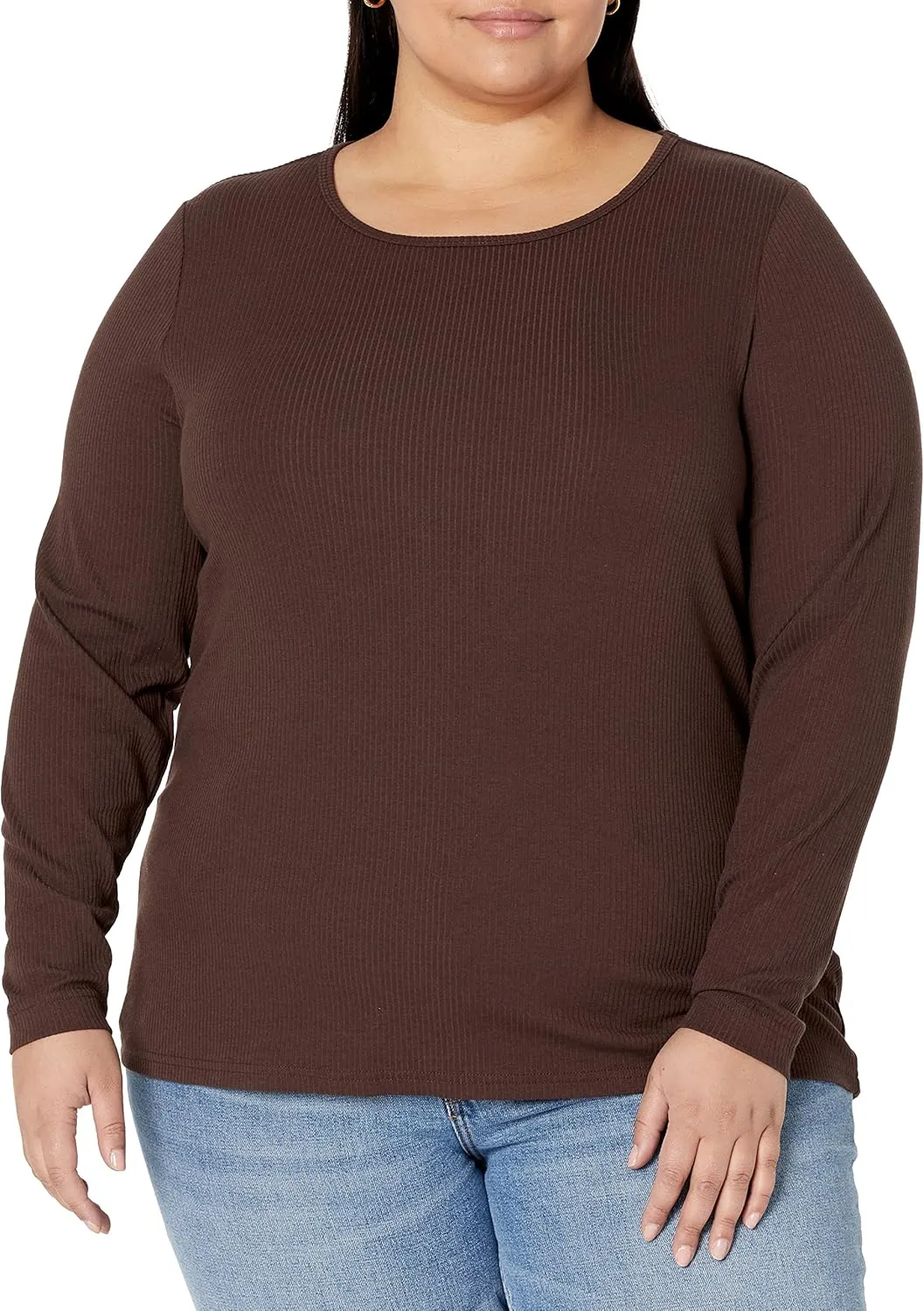 Amazon Essentials Women's Slim-Fit Long Sleeve Rib Knit Crew Neck Top (Available in Plus Size), Pack of 2