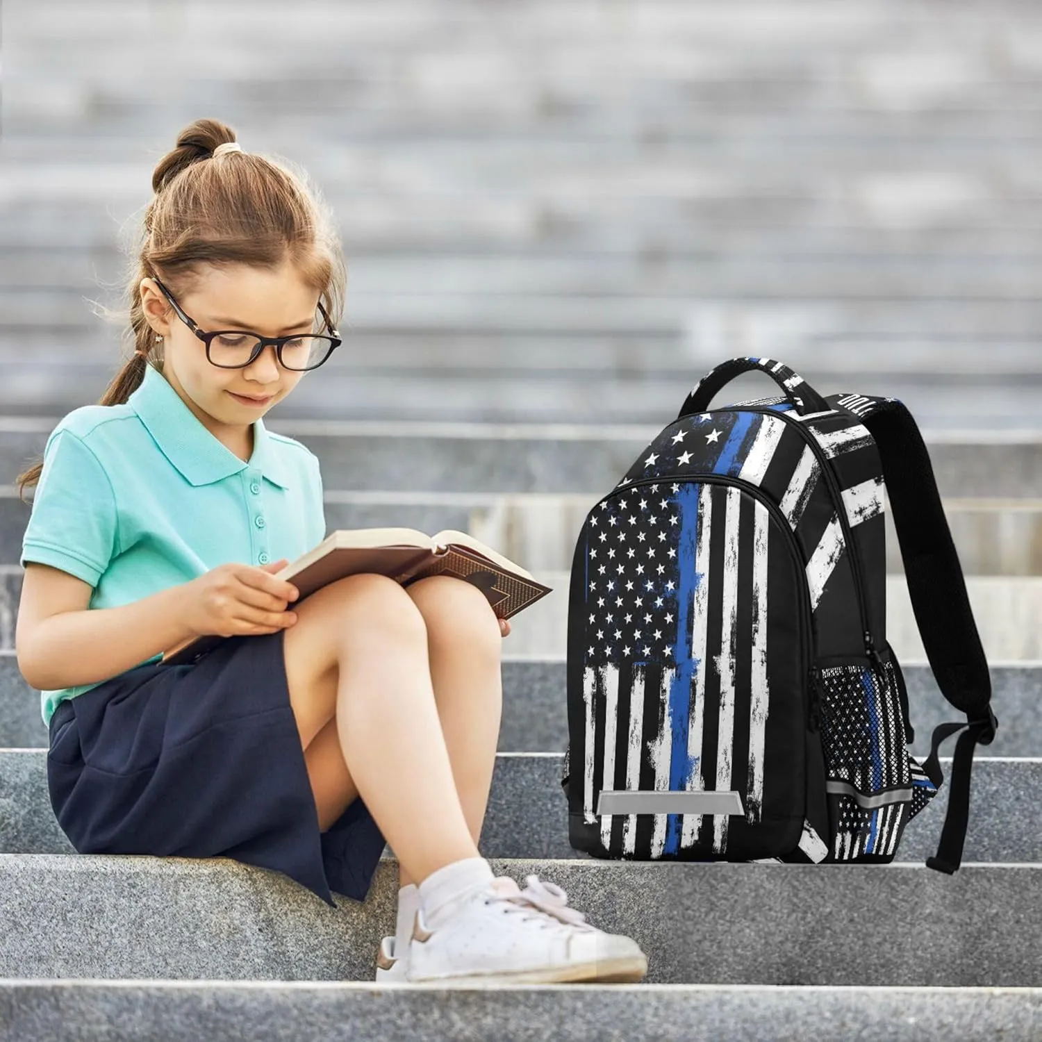 American Flag Backpack for Girls Kids Boys School Bookbags, Student Laptop Backpack Carrying Bag Casual Lightweight Travel Sports Day Packs