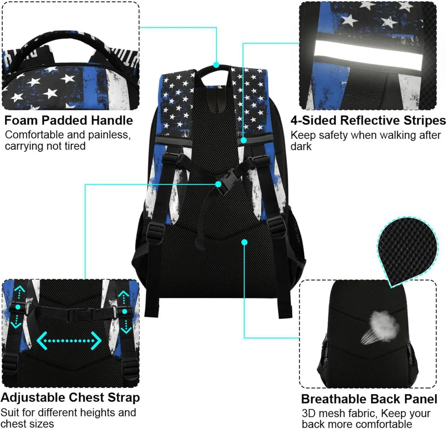 American Flag Backpack for Girls Kids Boys School Bookbags, Student Laptop Backpack Carrying Bag Casual Lightweight Travel Sports Day Packs