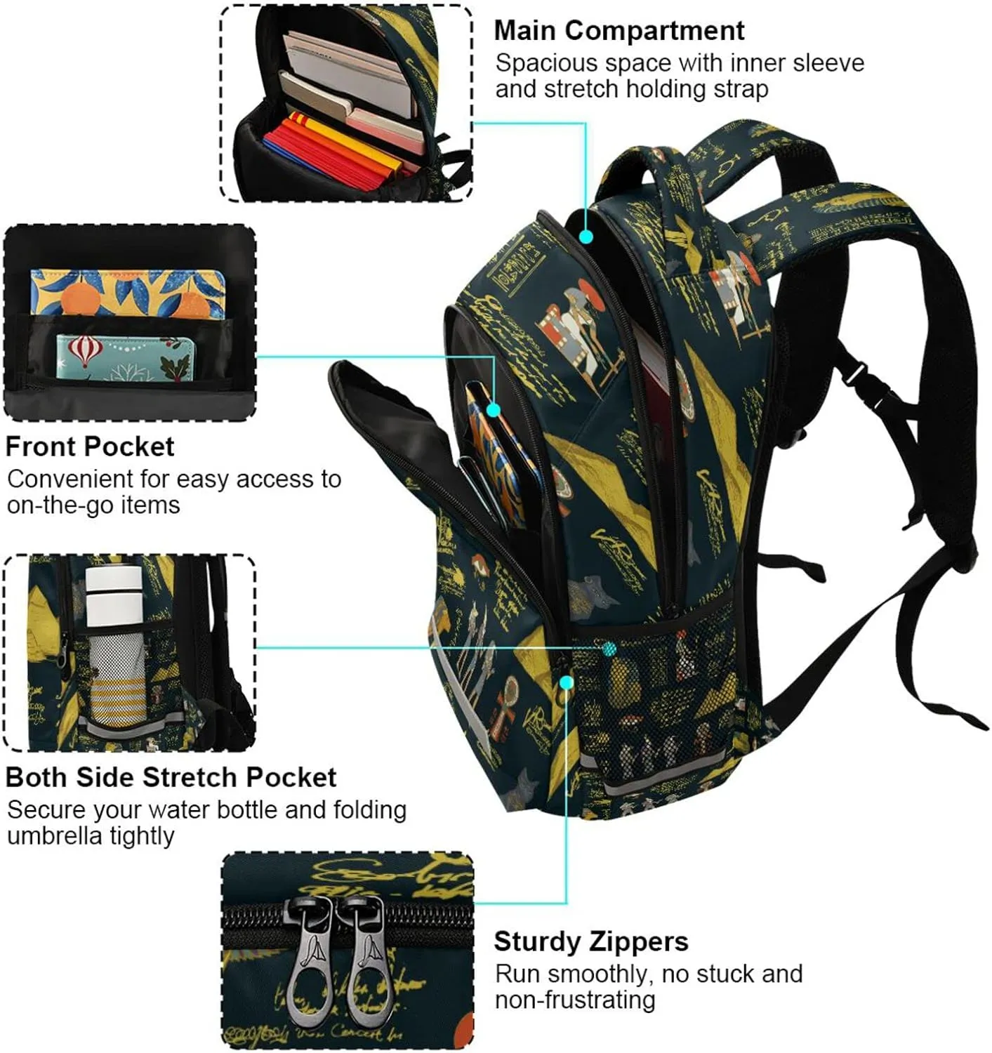 Ancient Egypt Theme Backpack for Girls Kids Boys School Bookbags,Student Laptop Backpack Carrying Bag Casual Lightweight Travel Sports Day Packs