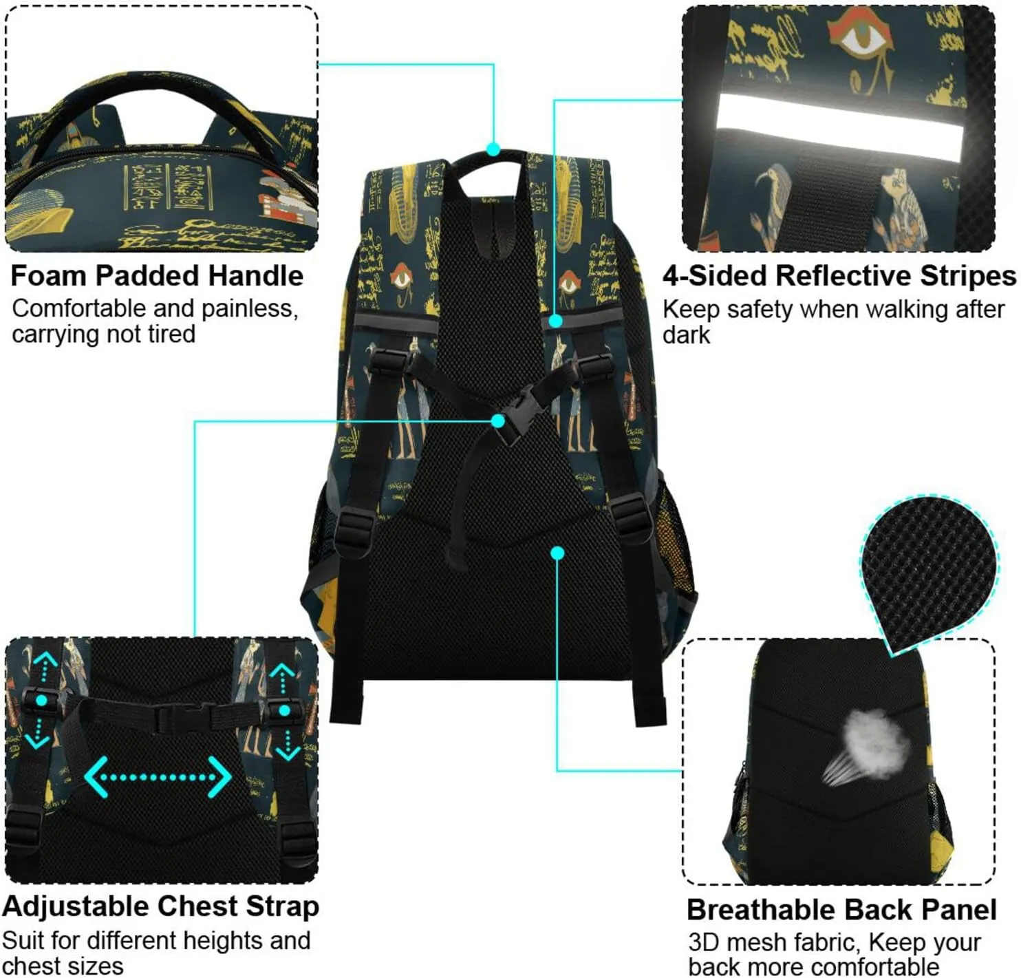 Ancient Egypt Theme Backpack for Girls Kids Boys School Bookbags,Student Laptop Backpack Carrying Bag Casual Lightweight Travel Sports Day Packs