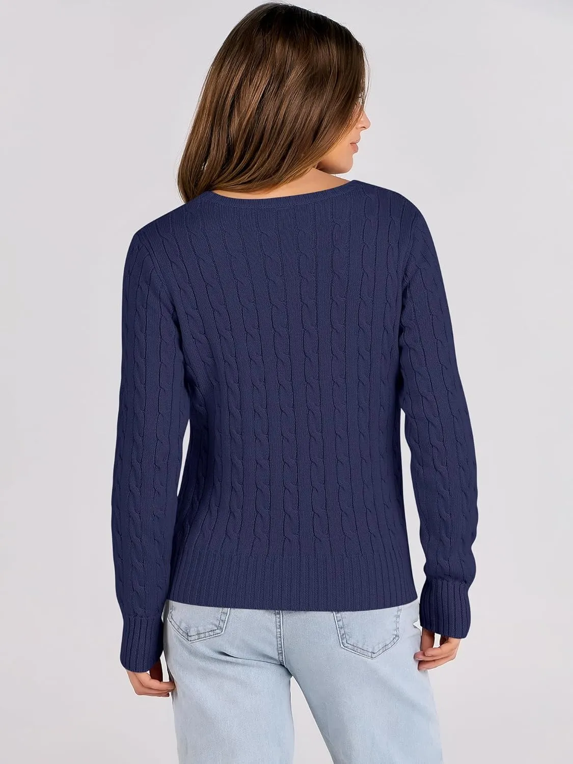 ANRABESS Womens Long Sleeve Cable Knit Sweater Jumper Crewneck Pullover Soft Dressy Casual Tops Cute 2024 Fall Trendy Outfits