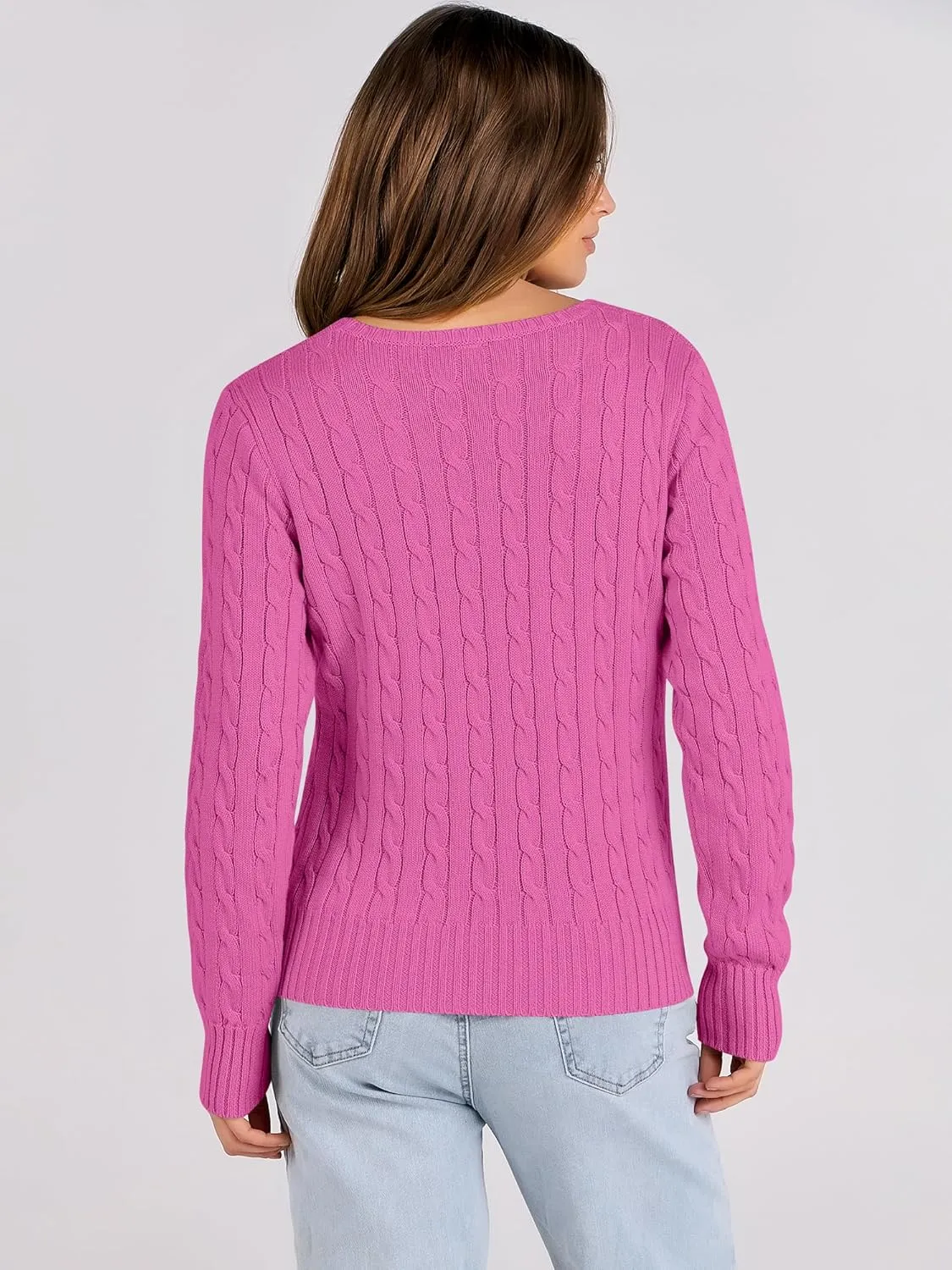 ANRABESS Womens Long Sleeve Cable Knit Sweater Jumper Crewneck Pullover Soft Dressy Casual Tops Cute 2024 Fall Trendy Outfits