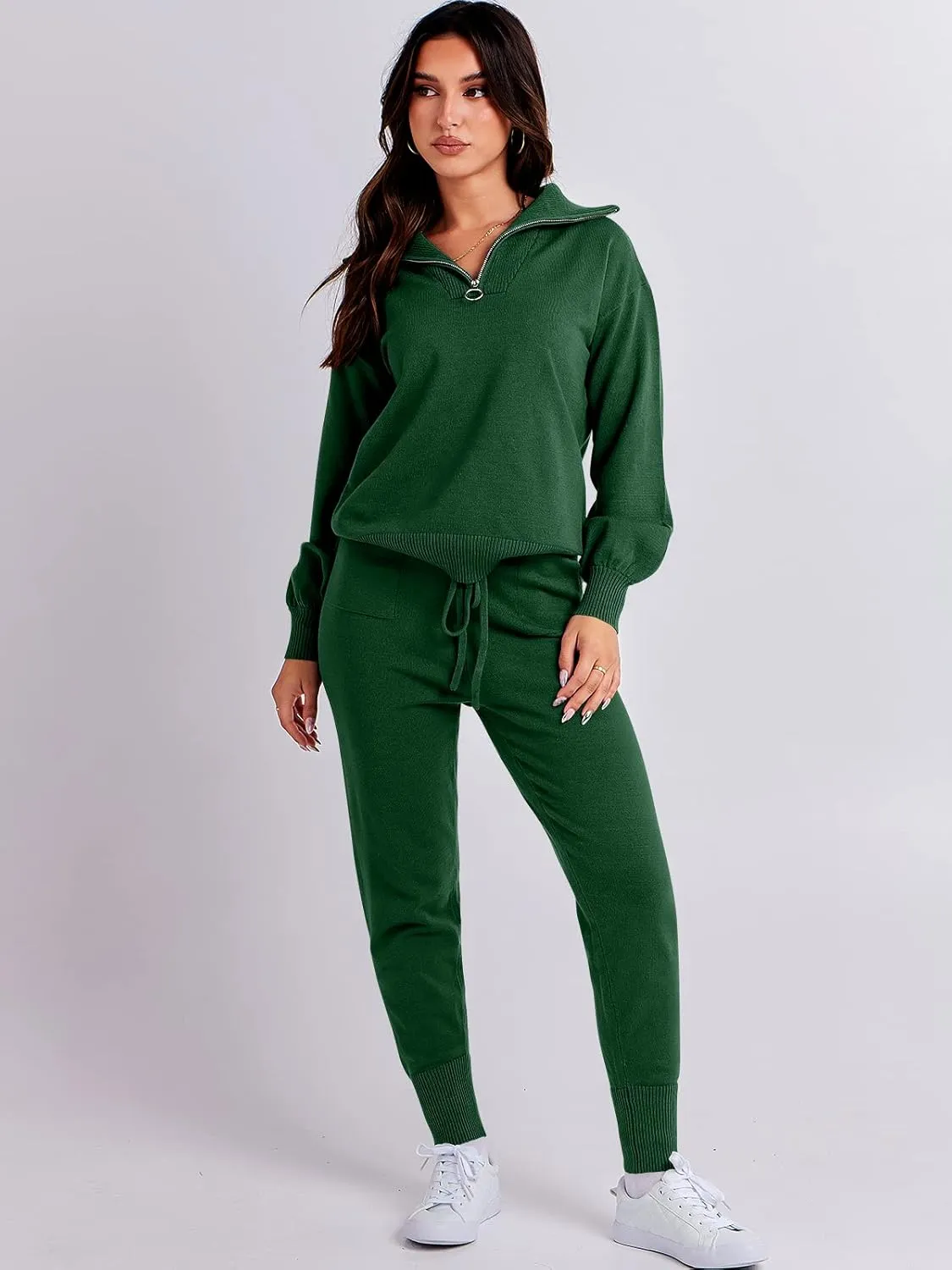 ANRABESS Women's Two Piece Outfits Sweater Sets Long Sleeve Zip Up Knit Pullover Jogger Pants Tracksuit 2024 Fall Lounge Sets