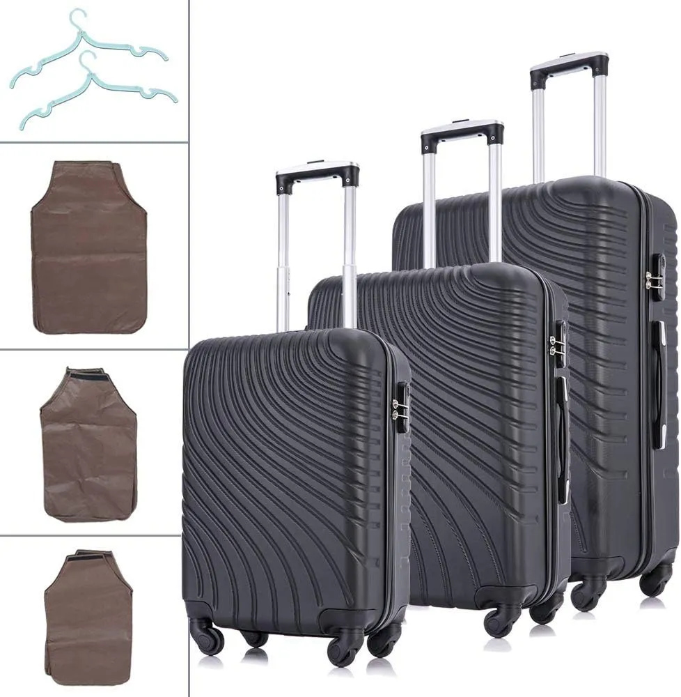 Apelila Fridtrip Travel Suitcase Hardshell Lightweight Luggage with Spinner Wheels Luggage Sets (3 PCS Suitcases, Black)