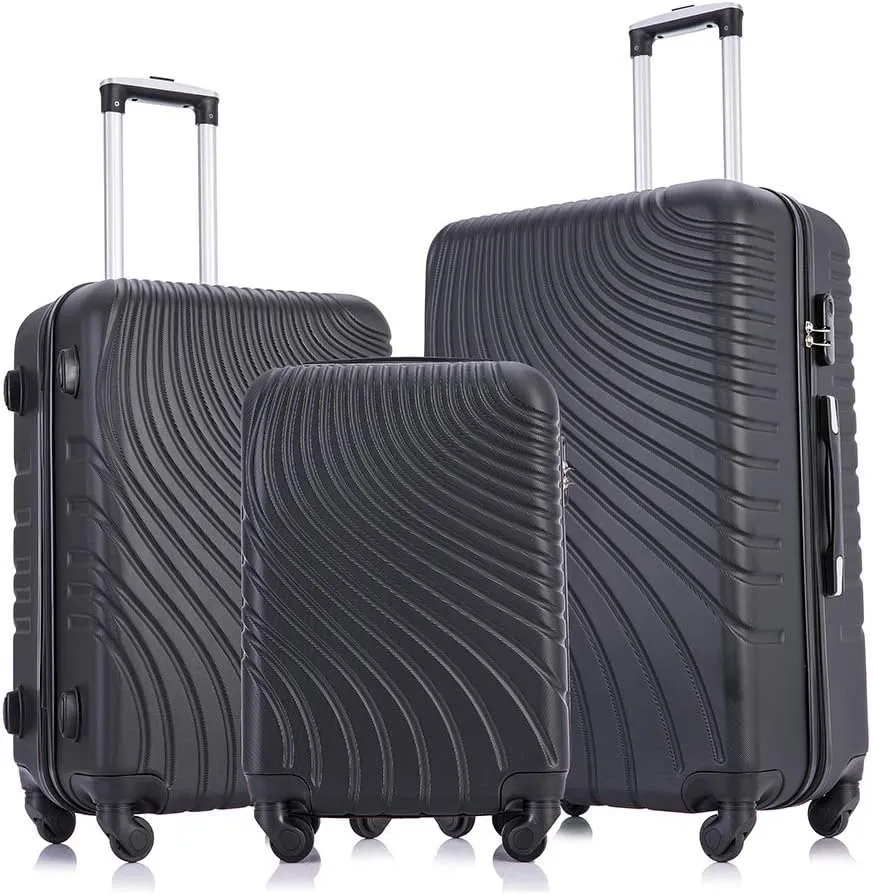 Apelila Fridtrip Travel Suitcase Hardshell Lightweight Luggage with Spinner Wheels Luggage Sets (3 PCS Suitcases, Black)