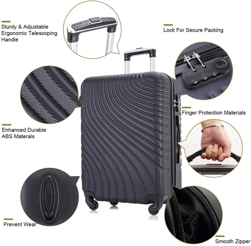 Apelila Fridtrip Travel Suitcase Hardshell Lightweight Luggage with Spinner Wheels Luggage Sets (3 PCS Suitcases, Black)
