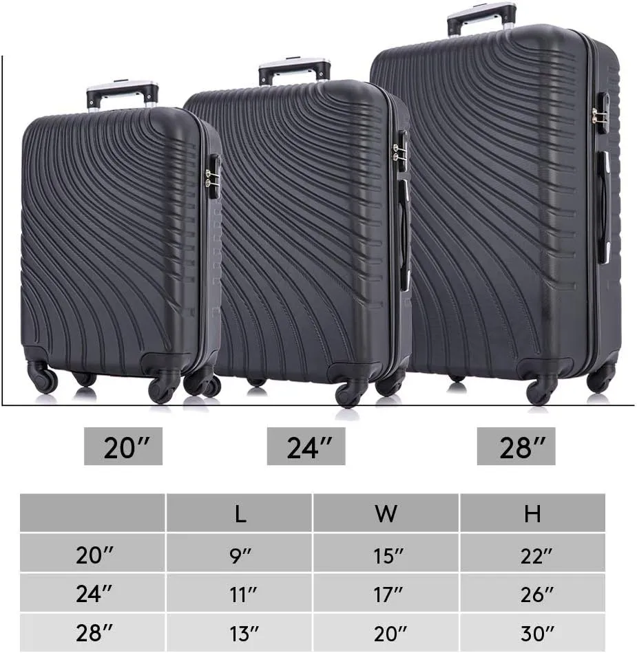 Apelila Fridtrip Travel Suitcase Hardshell Lightweight Luggage with Spinner Wheels Luggage Sets (3 PCS Suitcases, Black)
