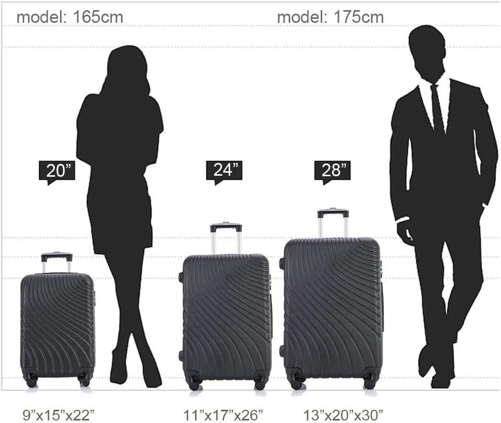 Apelila Fridtrip Travel Suitcase Hardshell Lightweight Luggage with Spinner Wheels Luggage Sets (3 PCS Suitcases, Black)