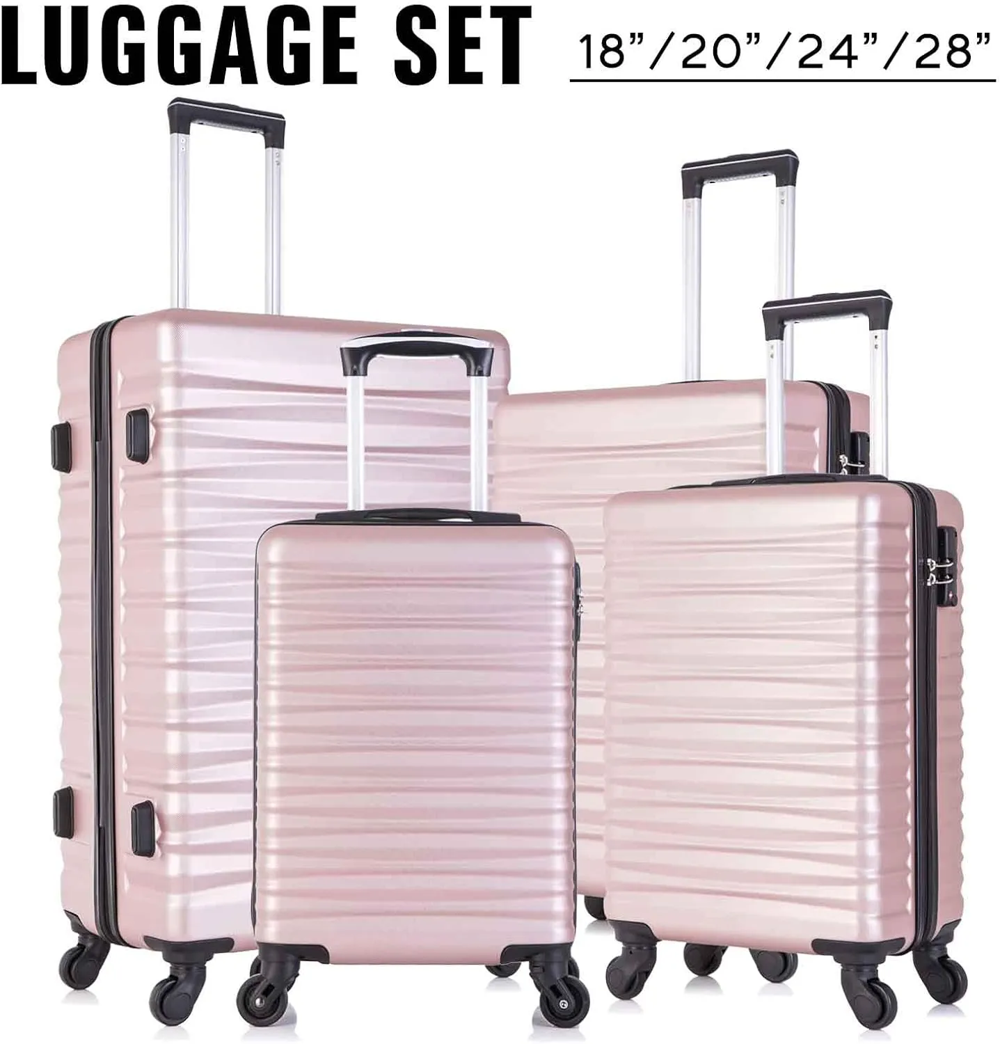 Apelila Fridtrip Travel Suitcase Hardshell Lightweight Luggage with Spinner Wheels Luggage Sets (4 PCS With TSA Lock, Rose Gold)