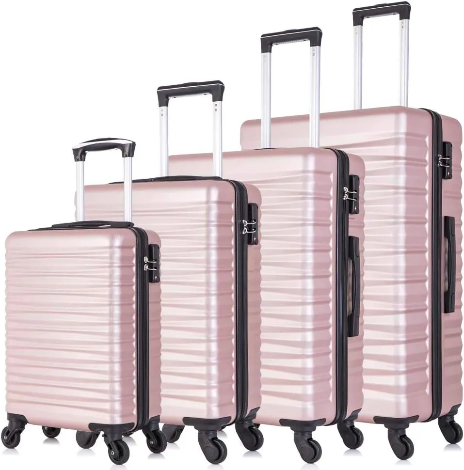 Apelila Fridtrip Travel Suitcase Hardshell Lightweight Luggage with Spinner Wheels Luggage Sets (4 PCS With TSA Lock, Rose Gold)