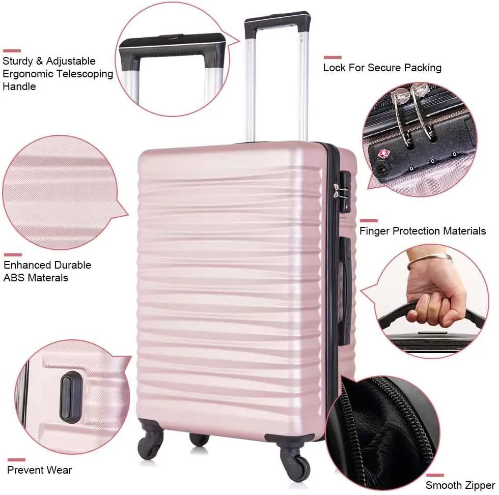 Apelila Fridtrip Travel Suitcase Hardshell Lightweight Luggage with Spinner Wheels Luggage Sets (4 PCS With TSA Lock, Rose Gold)