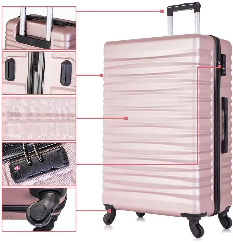 Apelila Fridtrip Travel Suitcase Hardshell Lightweight Luggage with Spinner Wheels Luggage Sets (4 PCS With TSA Lock, Rose Gold)