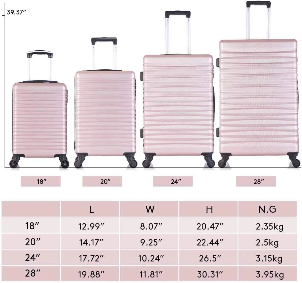 Apelila Fridtrip Travel Suitcase Hardshell Lightweight Luggage with Spinner Wheels Luggage Sets (4 PCS With TSA Lock, Rose Gold)