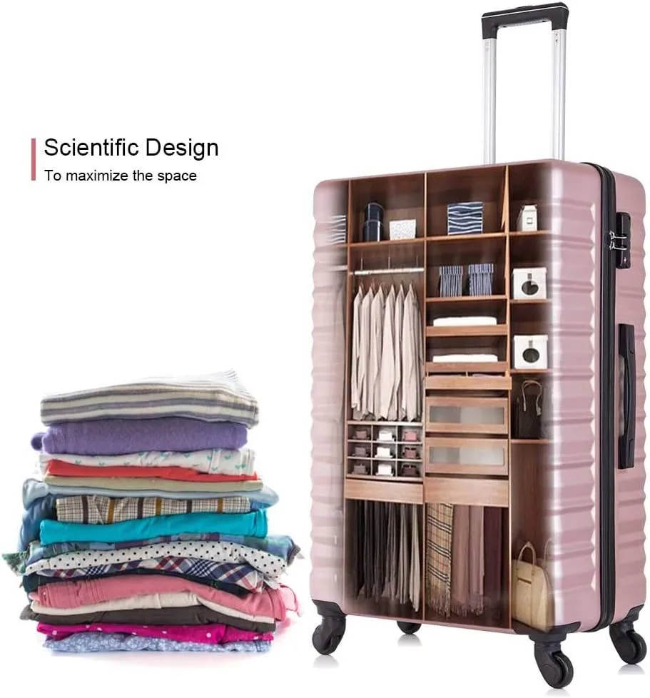 Apelila Fridtrip Travel Suitcase Hardshell Lightweight Luggage with Spinner Wheels Luggage Sets (4 PCS With TSA Lock, Rose Gold)