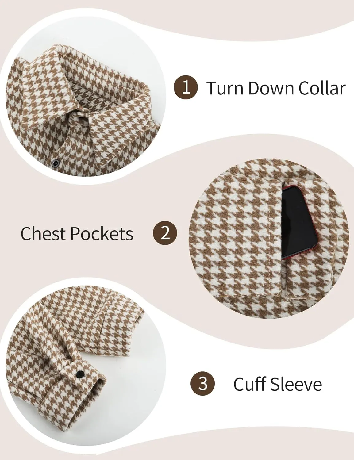 Arssm Plaid Shacket Jacket Women Long Sleeve Oversized Button Down Shirt Houndstooth Flannel Casual Tops