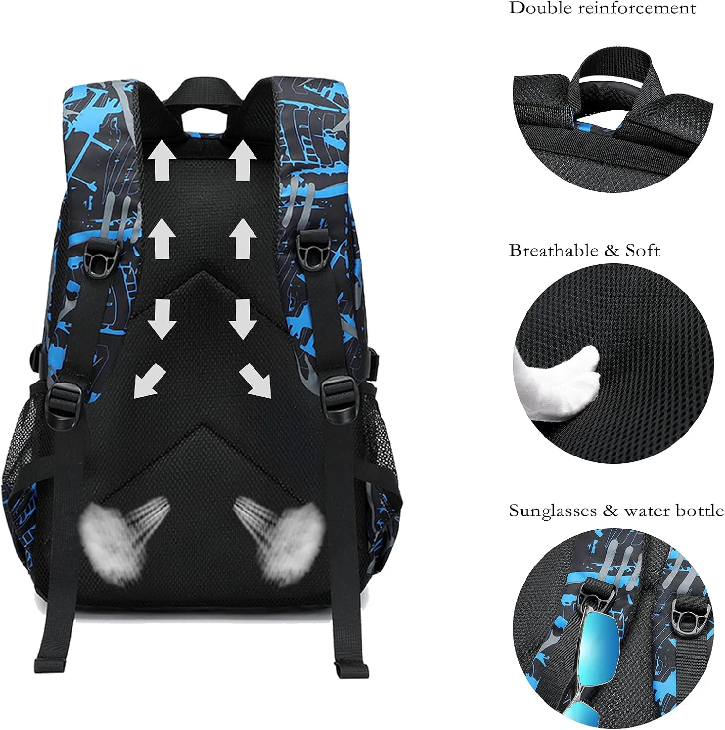 Asge Backpack for School Boys Backpacks for Kids Camo Bookbag for Middle School Bags Waterproof Travel Back Pack (Blue)