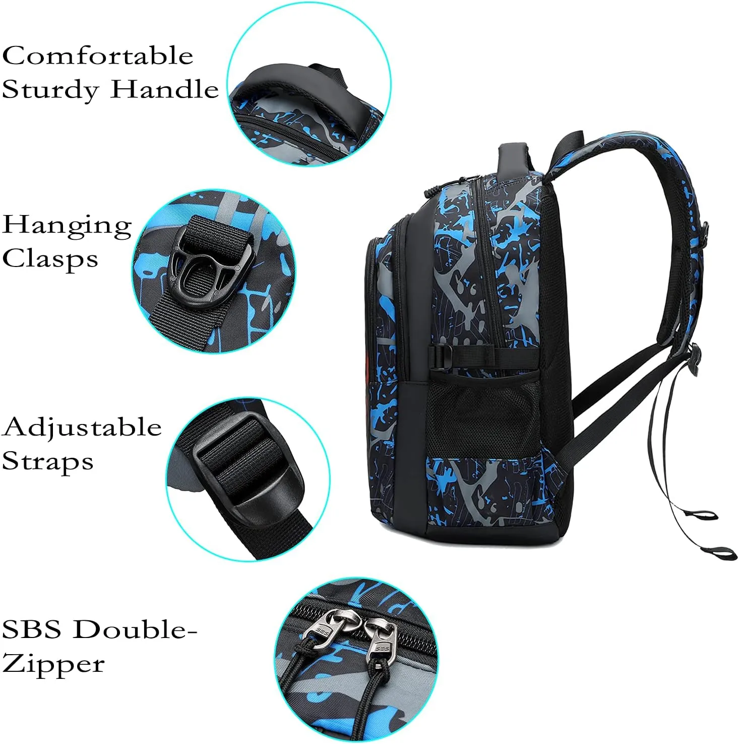 Asge Backpack for School Boys Backpacks for Kids Camo Bookbag for Middle School Bags Waterproof Travel Back Pack (Blue)