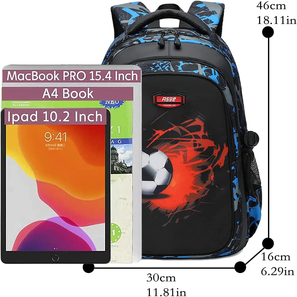 Asge Backpack for School Boys Backpacks for Kids Camo Bookbag for Middle School Bags Waterproof Travel Back Pack (Blue)