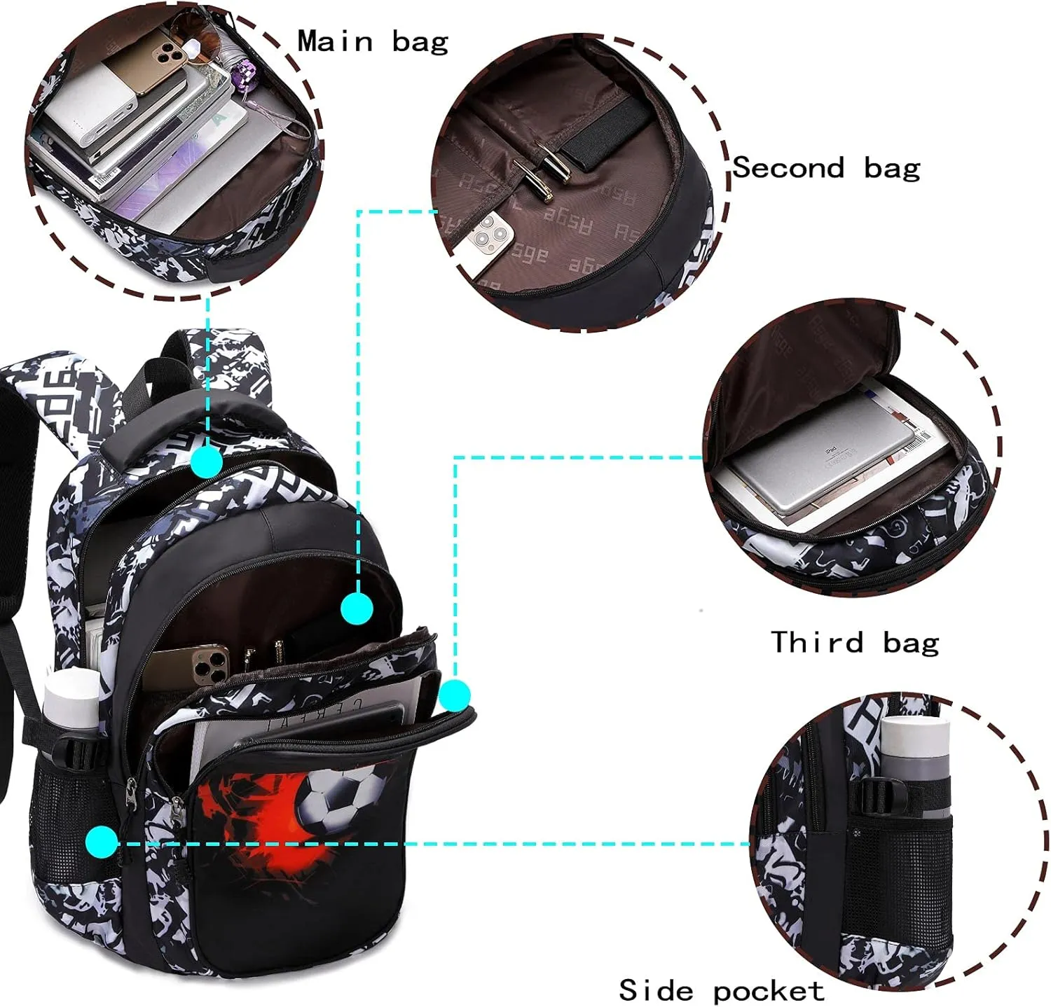 Asge Backpack for School Boys Backpacks for Kids Camo Bookbag for Middle School Bags Waterproof Travel Back Pack