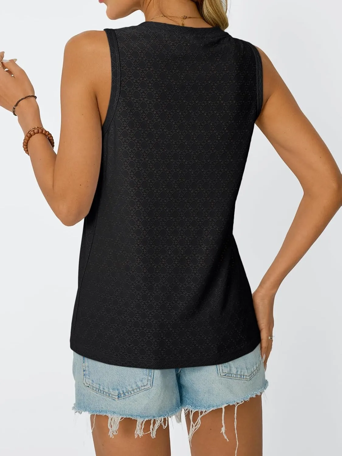 AUTOMET Tank Top for Women Eyelet Embroidery Summer Sleeveless V Neck Flowy Casual Tops Beach Vacation Fashion Boho Shirt