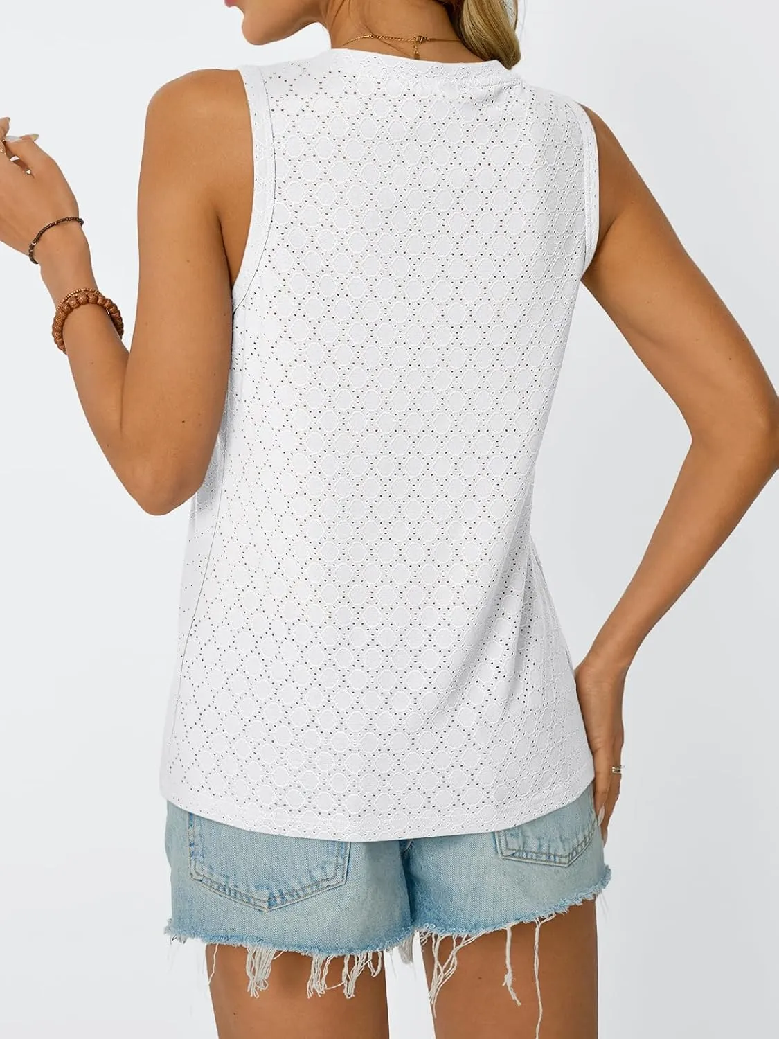 AUTOMET Tank Top for Women Eyelet Embroidery Summer Sleeveless V Neck Flowy Casual Tops Beach Vacation Fashion Boho Shirt