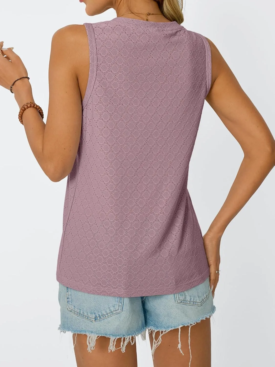 AUTOMET Tank Top for Women Eyelet Embroidery Summer Sleeveless V Neck Flowy Casual Tops Beach Vacation Fashion Boho Shirt