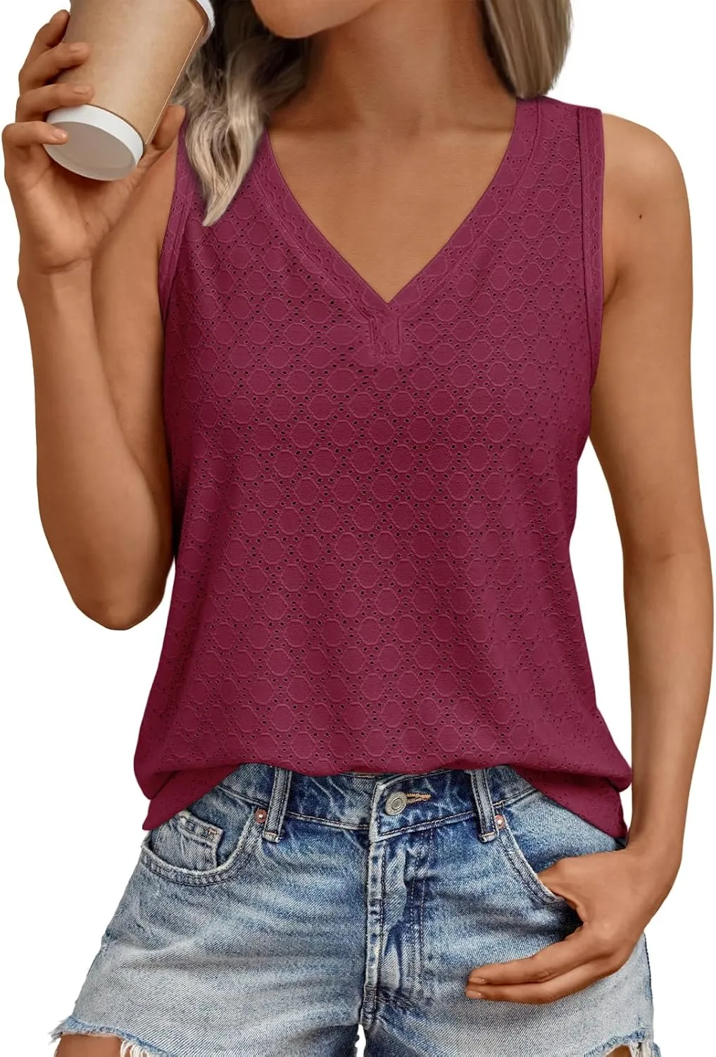 AUTOMET Tank Top for Women Eyelet Embroidery Summer Sleeveless V Neck Flowy Casual Tops Beach Vacation Fashion Boho Shirt