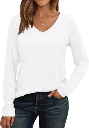 AUTOMET Womens Long Sleeve Shirts V Neck Casual Tops Loose Dressy Basic Fall Fashion Trendy Outfits Winter Clothes