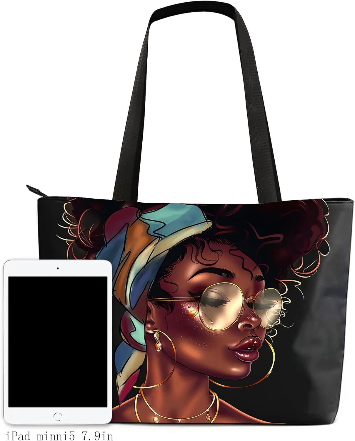 AZPSRT Tote Bag for Women African American Shoulder Handbag Large Capacity Work Fit 15.4 Inch/17.7inch