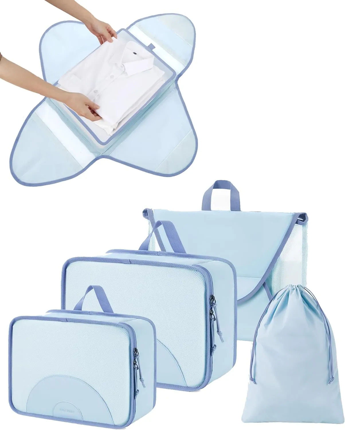 BAGSMART Garment Folder Packing Cubes for Travel, 4 Set Lightweight Travel Cubes for Wrinkle Free, Durable Suitcase Organizers Bag Set for Travel Essentials Sky Blue