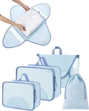 BAGSMART Garment Folder Packing Cubes for Travel, 4 Set Lightweight Travel Cubes for Wrinkle Free, Durable Suitcase Organizers Bag Set for Travel Essentials Sky Blue
