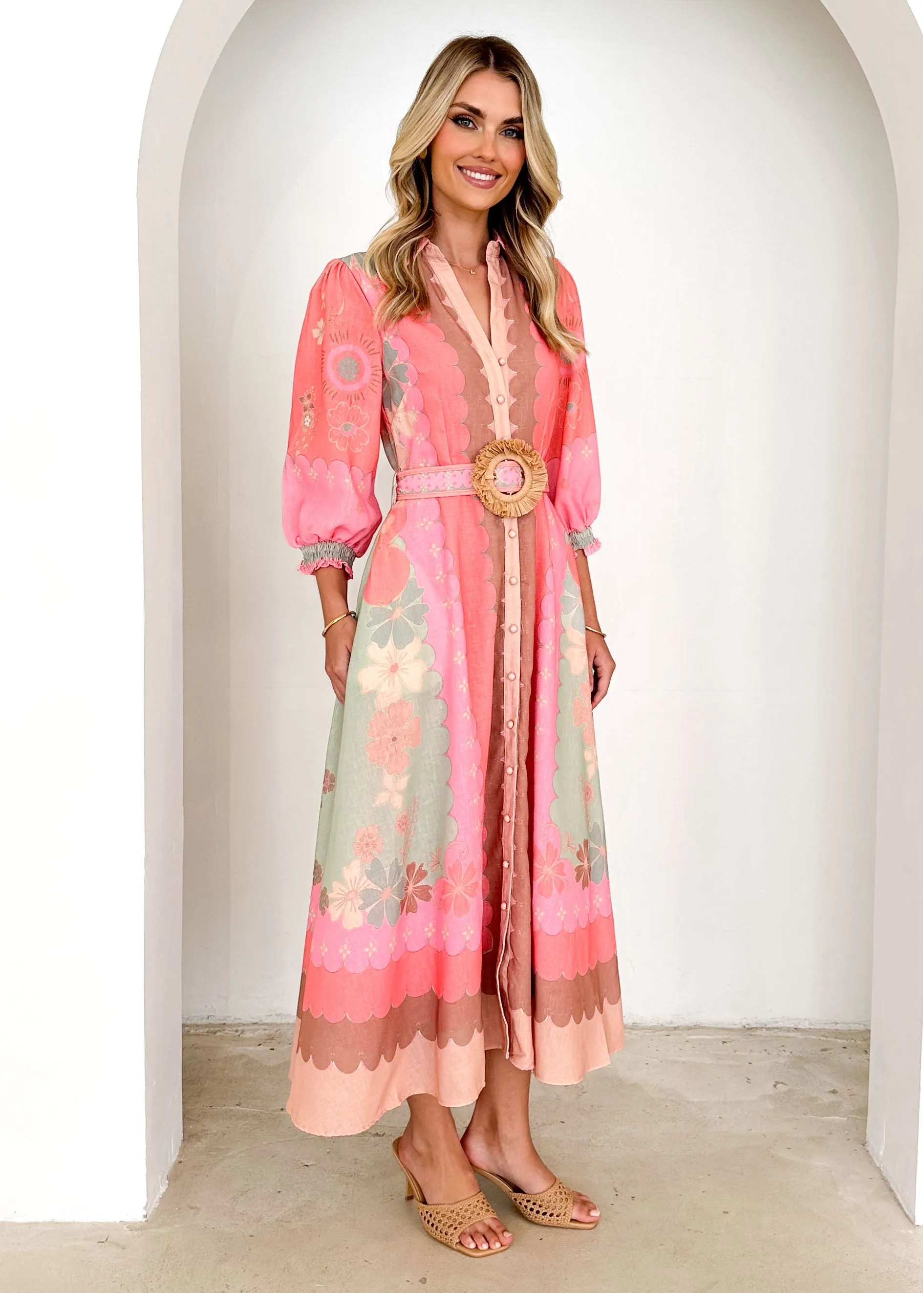 Bardot Midi Dress - Melon Floral