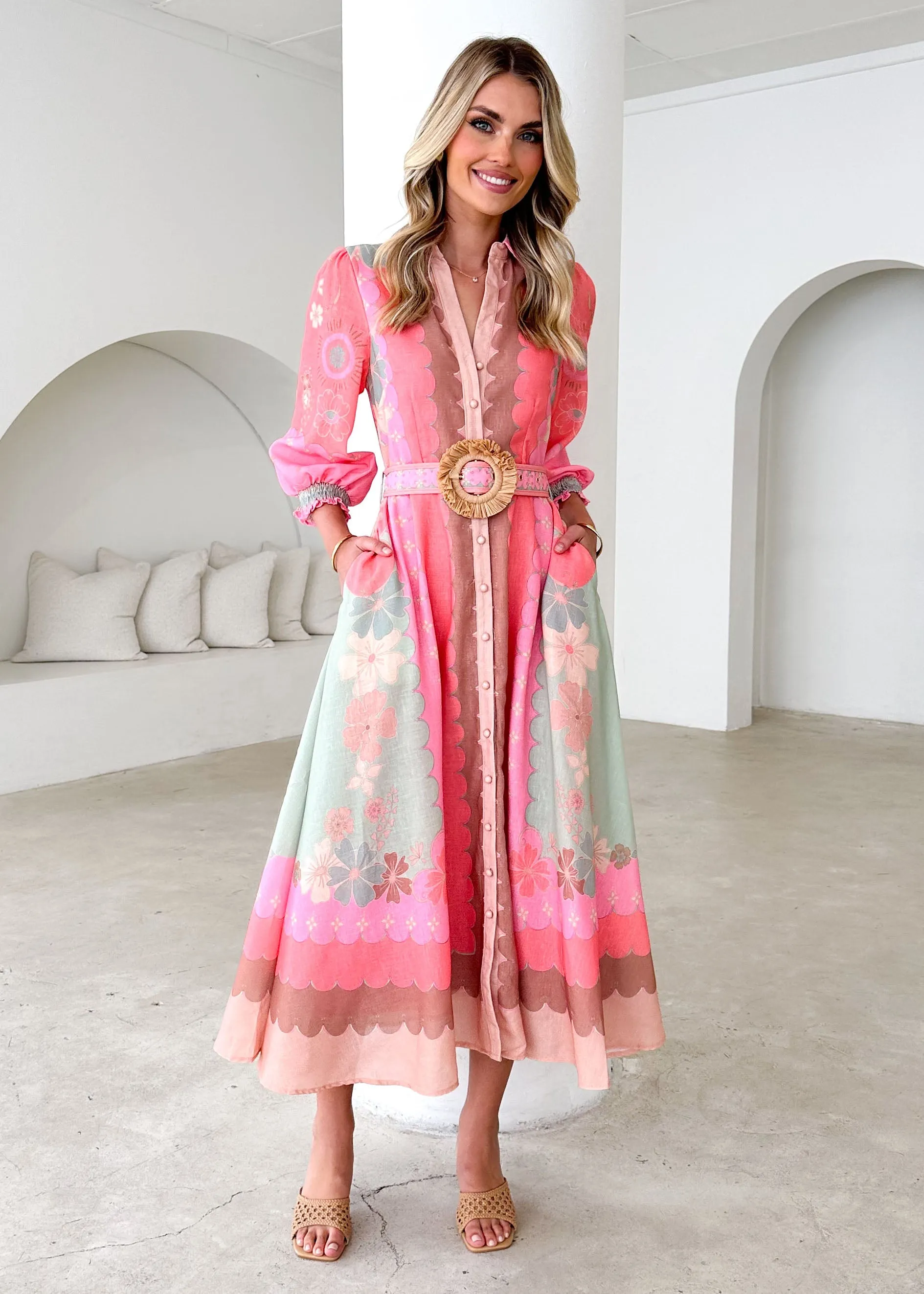 Bardot Midi Dress - Melon Floral