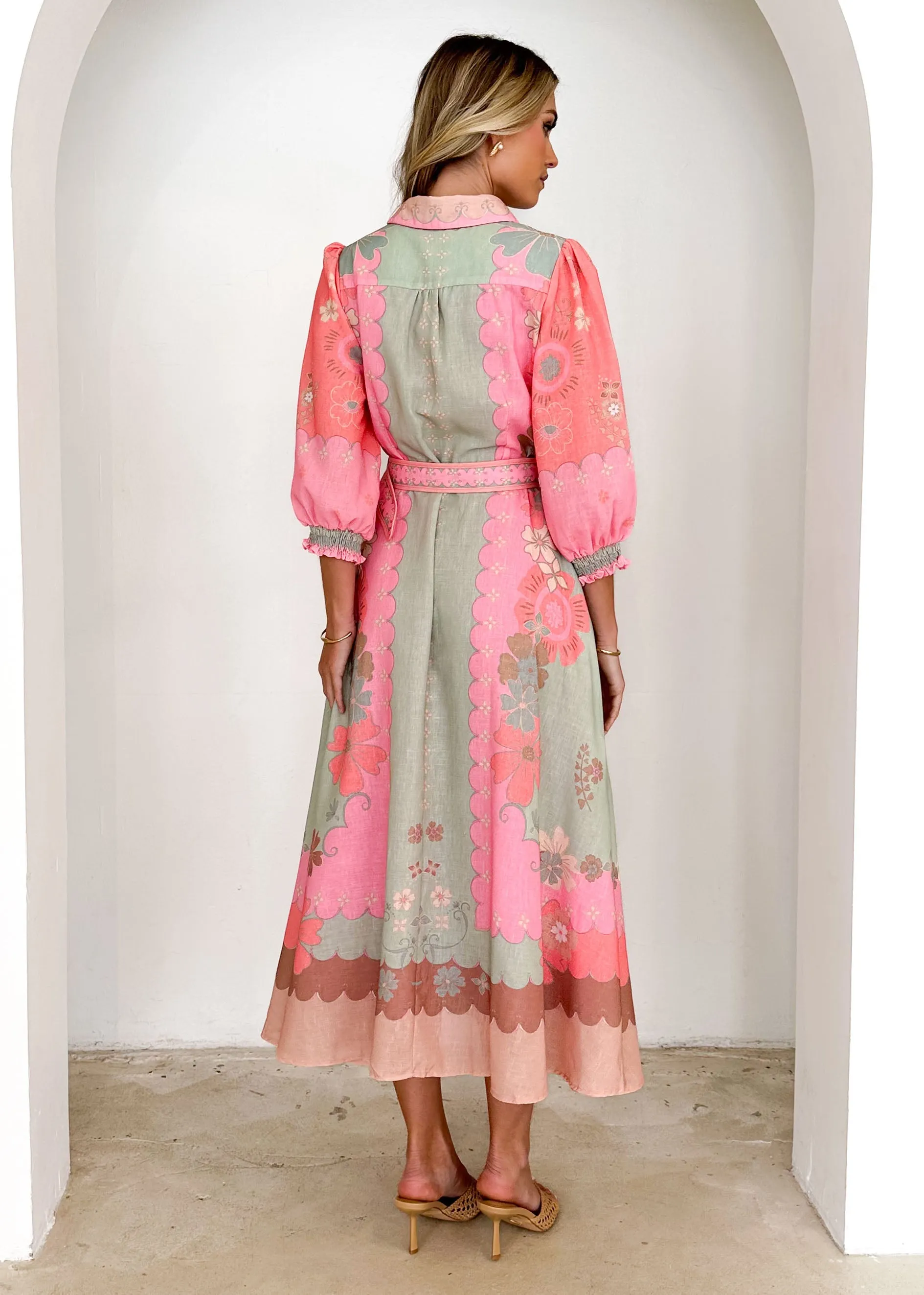 Bardot Midi Dress - Melon Floral