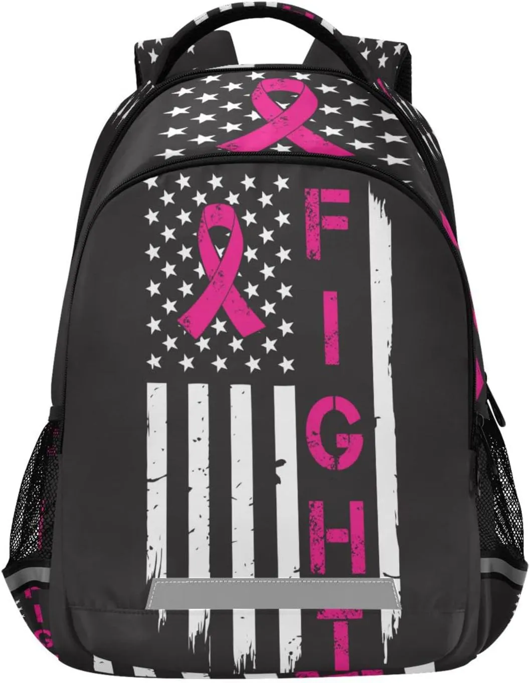 Breast Cancer with American Flag Backpack for Girls Kids Boys School Bookbags,Student Laptop Backpack Carrying Bag Casual Lightweight Travel Sports Day Packs