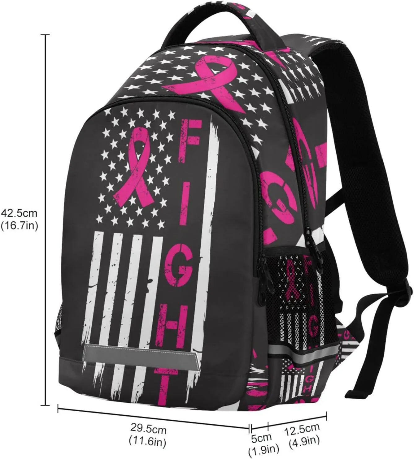 Breast Cancer with American Flag Backpack for Girls Kids Boys School Bookbags,Student Laptop Backpack Carrying Bag Casual Lightweight Travel Sports Day Packs