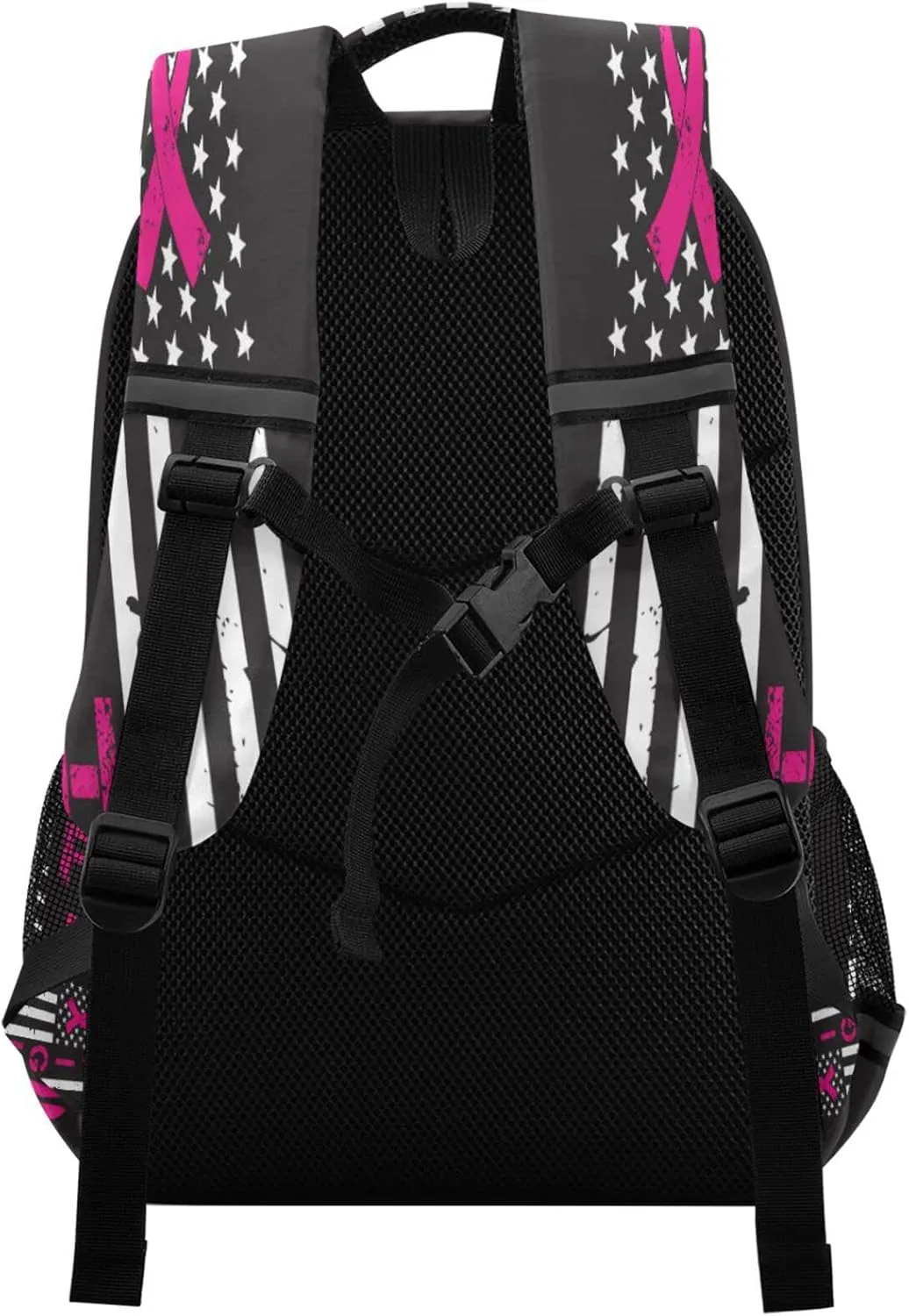 Breast Cancer with American Flag Backpack for Girls Kids Boys School Bookbags,Student Laptop Backpack Carrying Bag Casual Lightweight Travel Sports Day Packs