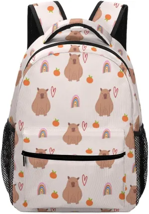 Capybara Rainbow Pattern Travel Backpack Durable Lightweight Laptop Computer Bag for Men Women Adjustable BookBag 16.5 Inches